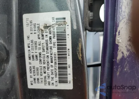 2011 Honda Accord Lx from USA, damaged, VIN 1HGCP2F31BA069591